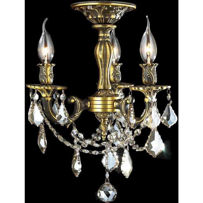 Windsor Antique Bronze Golden Teak Crystal 3 Light Semi-Flushmount - Semi-Flushmounts