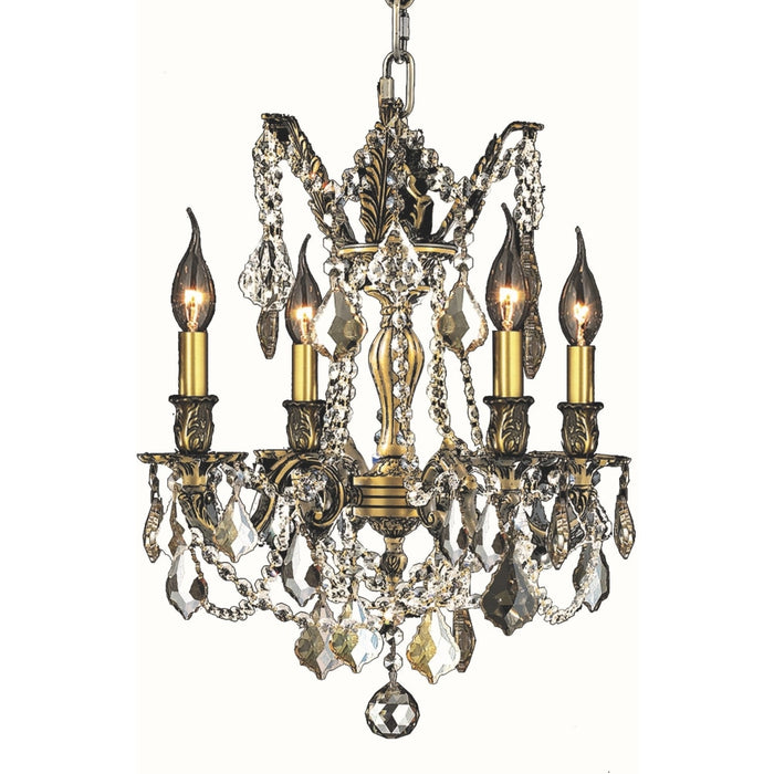 Windsor Antique Bronze Golden Teak Crystal 4 Light Chandelier - Chandeliers