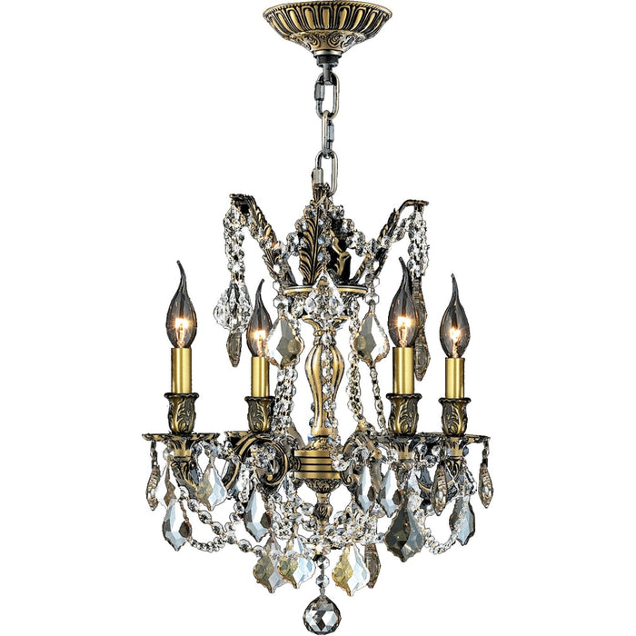 Windsor Antique Bronze Golden Teak Crystal 4 Light Chandelier - Chandeliers