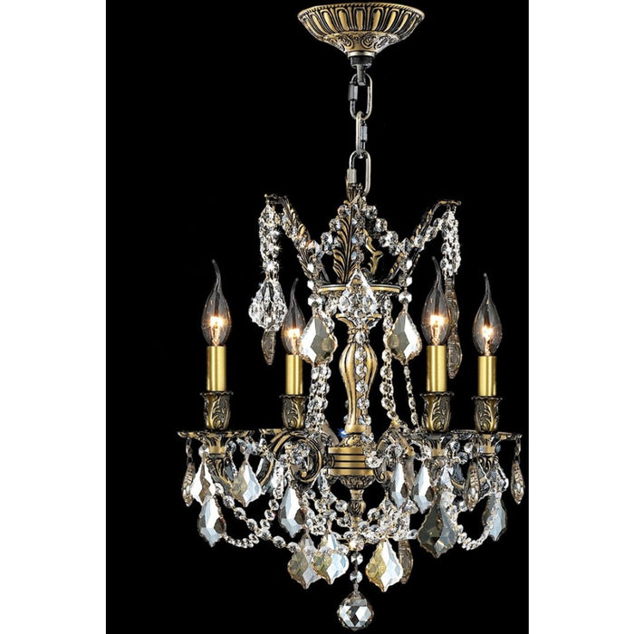 Windsor Antique Bronze Golden Teak Crystal 4 Light Chandelier - Chandeliers