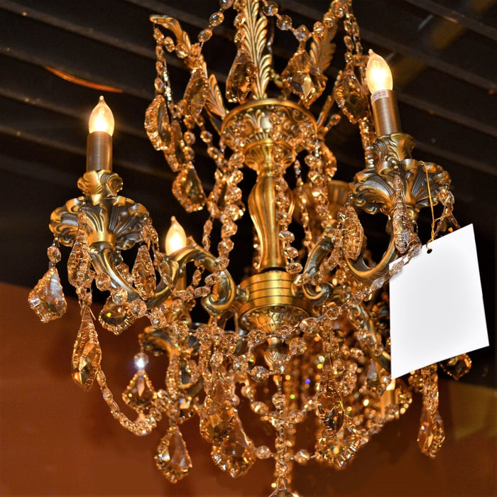 Windsor Antique Bronze Golden Teak Crystal 4 Light Chandelier - Chandeliers