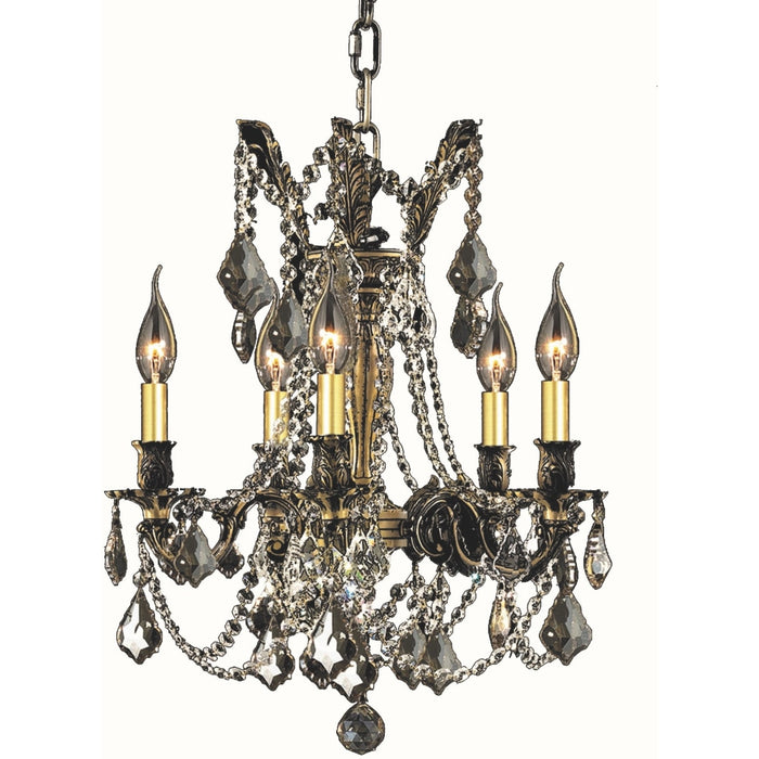 Windsor Antique Bronze Golden Teak Crystal 5 Light Chandelier - Chandeliers