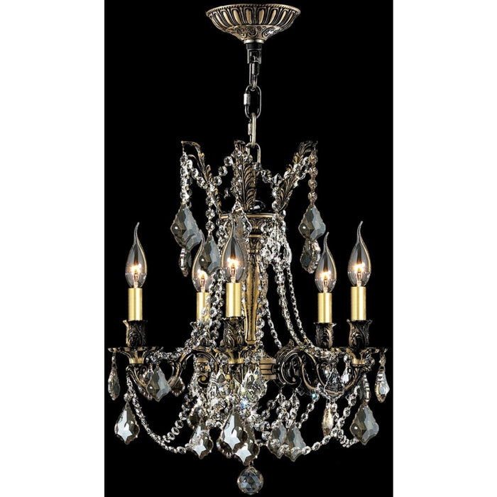 Windsor Antique Bronze Golden Teak Crystal 5 Light Chandelier - Chandeliers