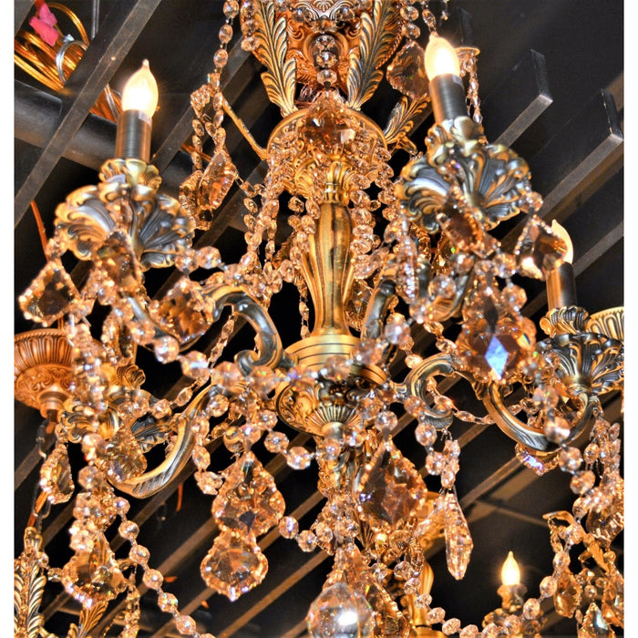 Windsor Antique Bronze Golden Teak Crystal 5 Light Chandelier - Chandeliers