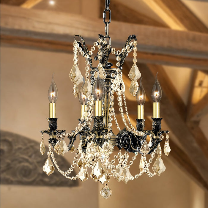 Windsor Antique Bronze Golden Teak Crystal 5 Light Chandelier - Chandeliers