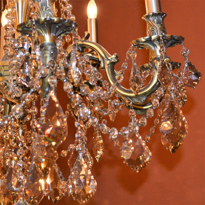 Windsor Antique Bronze Golden Teak Crystal 6 Light Chandelier - Chandeliers