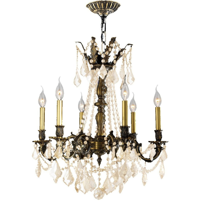 Windsor Antique Bronze Golden Teak Crystal 6 Light Chandelier - Chandeliers
