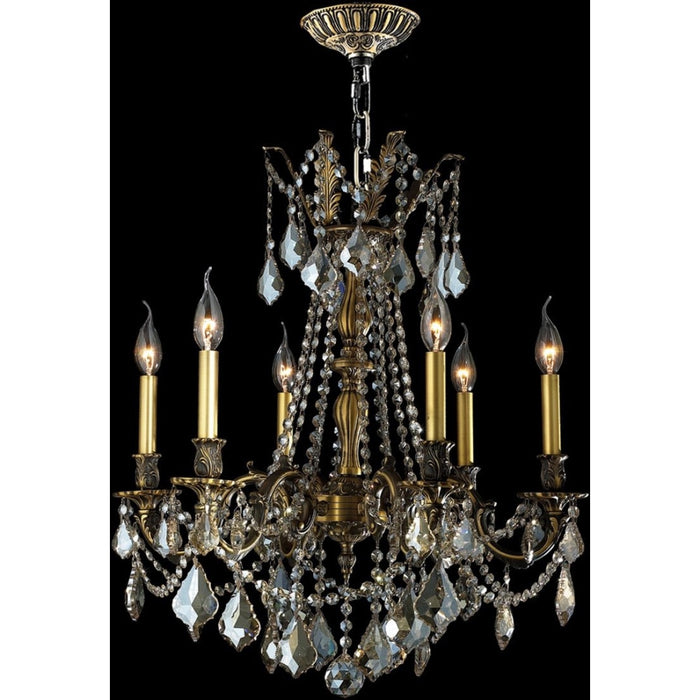 Windsor Antique Bronze Golden Teak Crystal 6 Light Chandelier - Chandeliers