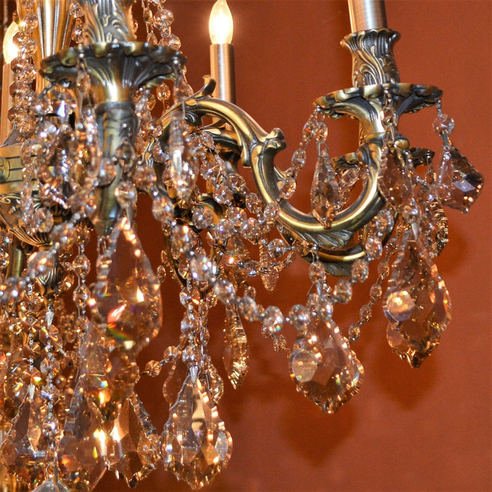 Windsor Antique Bronze Golden Teak Crystal 8 Light Chandelier - Chandeliers
