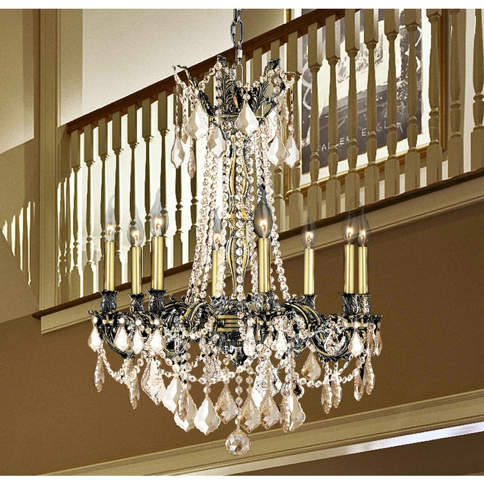 Windsor Antique Bronze Golden Teak Crystal 8 Light Chandelier - Chandeliers