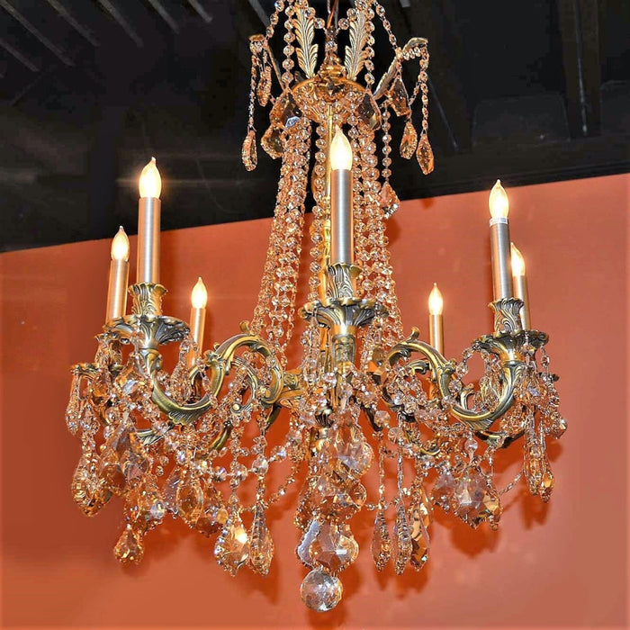 Windsor Antique Bronze Golden Teak Crystal 8 Light Chandelier - Chandeliers