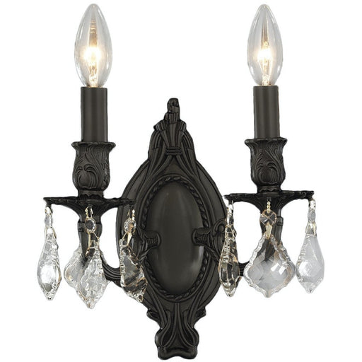 Windsor Dark Bronze Clear Crystal 2 Light Wall Sconce - Wall Sconces