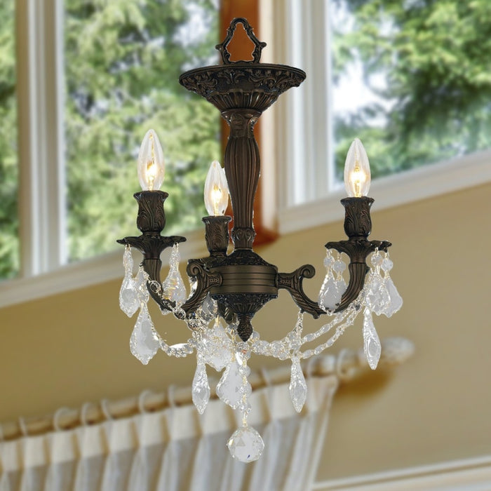 Windsor Dark Bronze Clear Crystal 3 Light Semi-Flushmount - Semi-Flushmounts