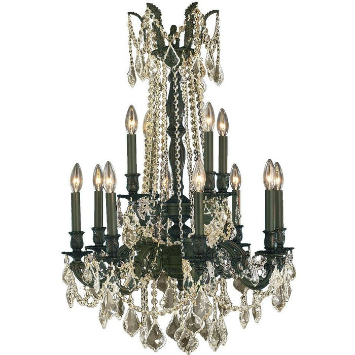 Windsor Dark Bronze Golden Teak Crystal 12 Light Chandelier - Chandeliers