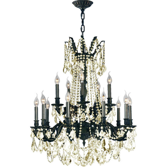 Windsor Dark Bronze Golden Teak Crystal 15 Light Chandelier - Chandeliers