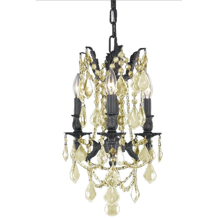 Windsor Dark Bronze Golden Teak Crystal 3 Light Chandelier - Chandeliers