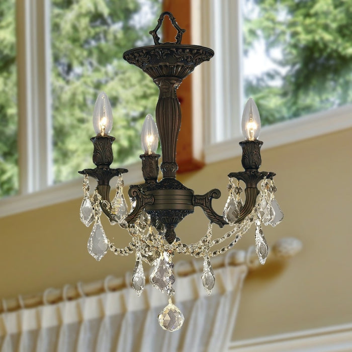 Windsor Dark Bronze Golden Teak Crystal 3 Light Semi-Flushmount - Semi-Flushmounts