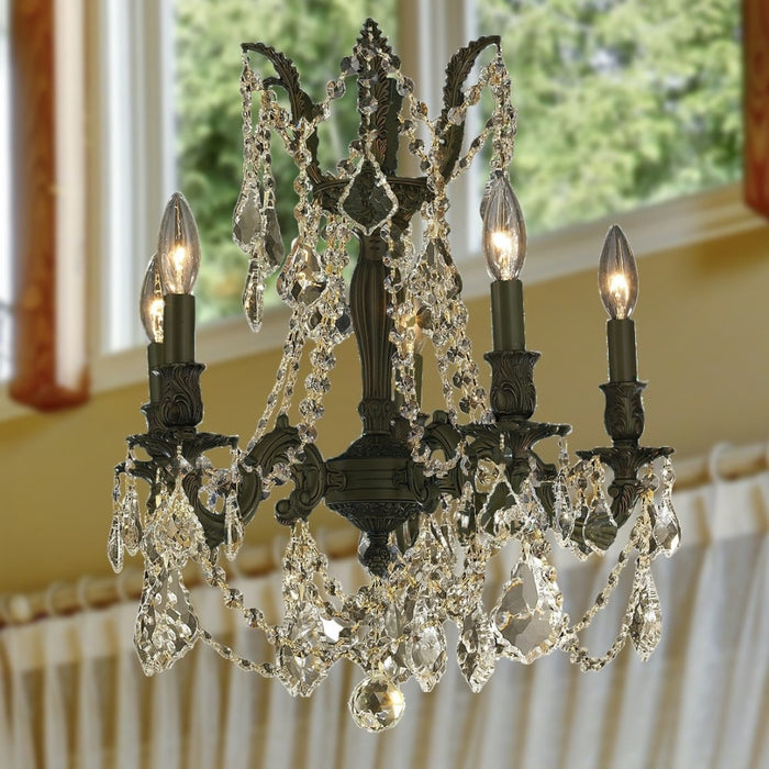 Windsor Dark Bronze Golden Teak Crystal 5 Light Chandelier - Chandeliers