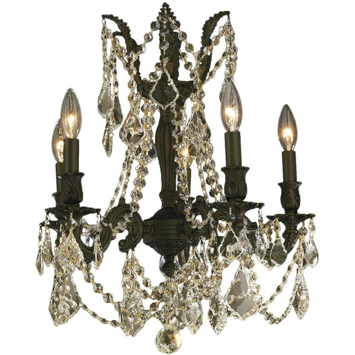 Windsor Dark Bronze Golden Teak Crystal 5 Light Chandelier - Chandeliers