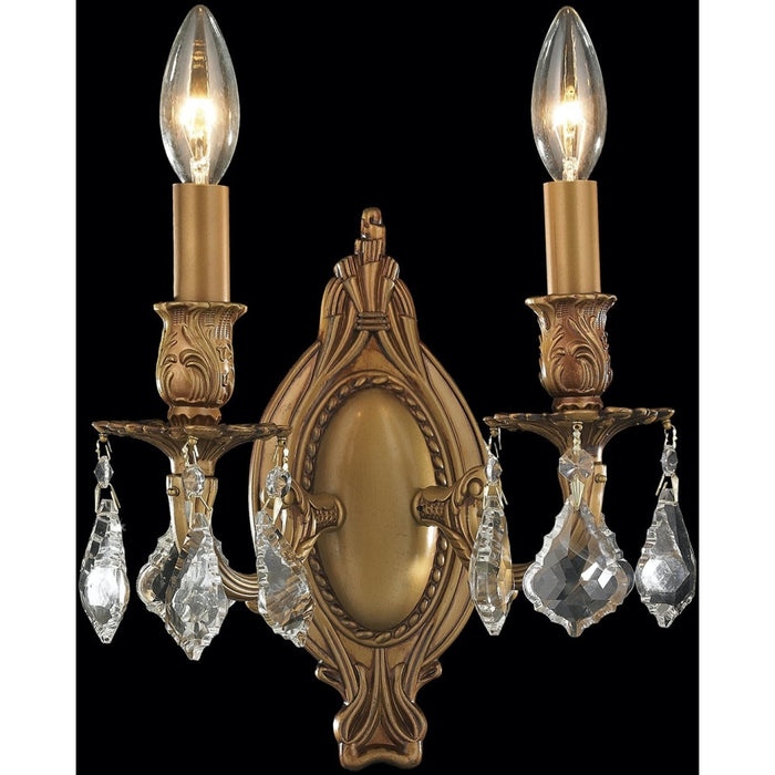 Windsor French Gold Clear Crystal 2 Light Wall Sconce - Wall Sconces