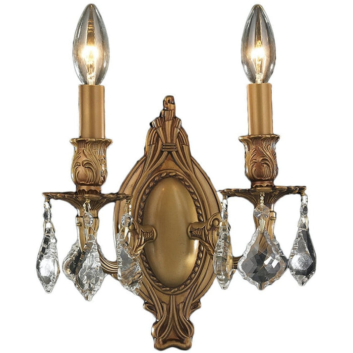 Windsor French Gold Clear Crystal 2 Light Wall Sconce - Wall Sconces