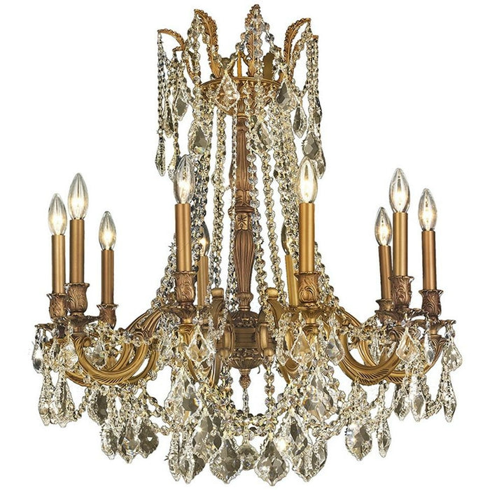 Windsor French Gold Golden Teak Crystal 10 Light Chandelier - Chandeliers