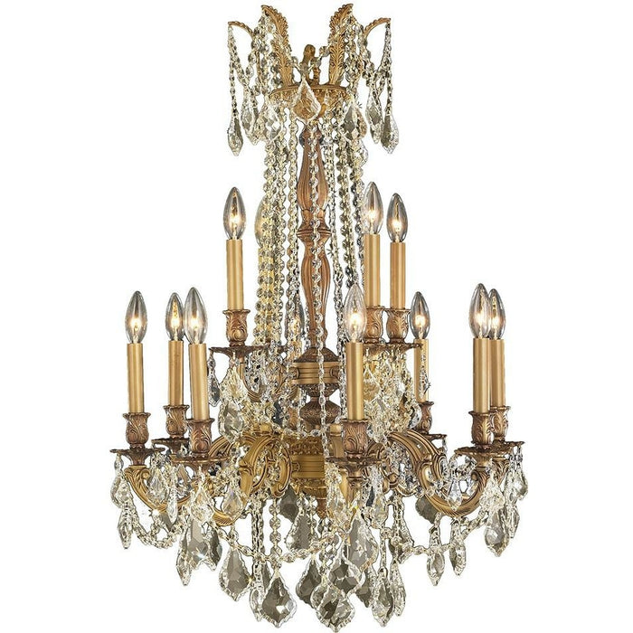 Windsor French Gold Golden Teak Crystal 12 Light Chandelier - Chandeliers