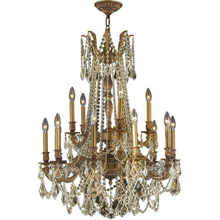 Windsor French Gold Golden Teak Crystal 15 Light Chandelier - Chandeliers