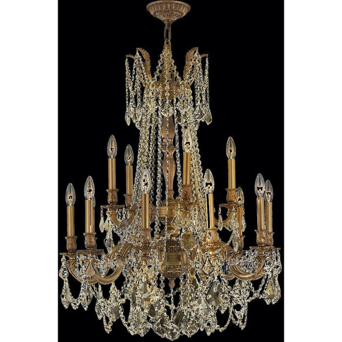 Windsor French Gold Golden Teak Crystal 15 Light Chandelier - Chandeliers