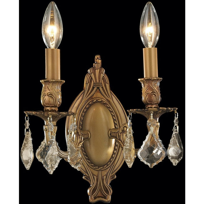 Windsor French Gold Golden Teak Crystal 2 Light Wall Sconce - Wall Sconces