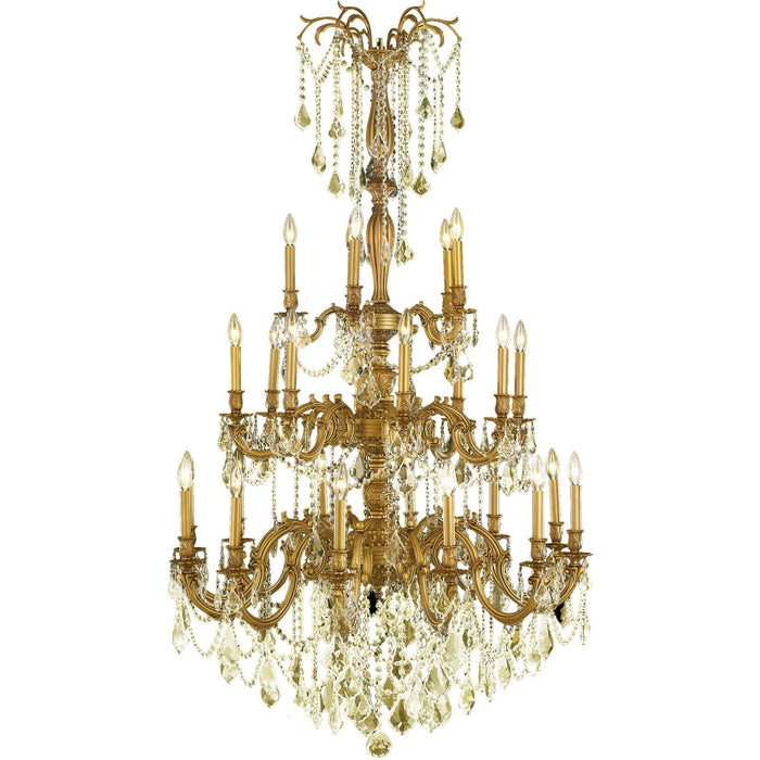 Windsor French Gold Golden Teak Crystal 25 Light Chandelier - Chandeliers