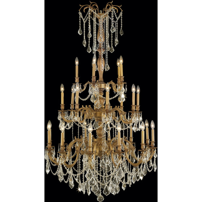 Windsor French Gold Golden Teak Crystal 25 Light Chandelier - Chandeliers