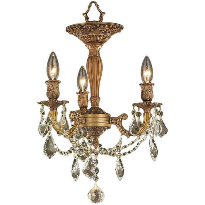 Windsor French Gold Golden Teak Crystal 3 Light Semi-Flushmount - Semi-Flushmounts