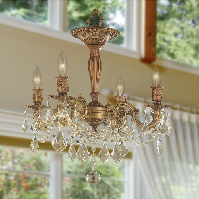 Windsor French Gold Golden Teak Crystal 4 Light Semi-Flushmount - Semi-Flushmounts