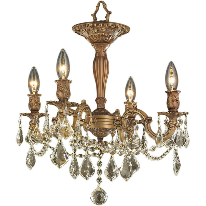 Windsor French Gold Golden Teak Crystal 4 Light Semi-Flushmount - Semi-Flushmounts
