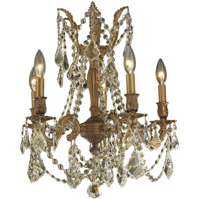 Windsor French Gold Golden Teak Crystal 5 Light Chandelier - Chandeliers