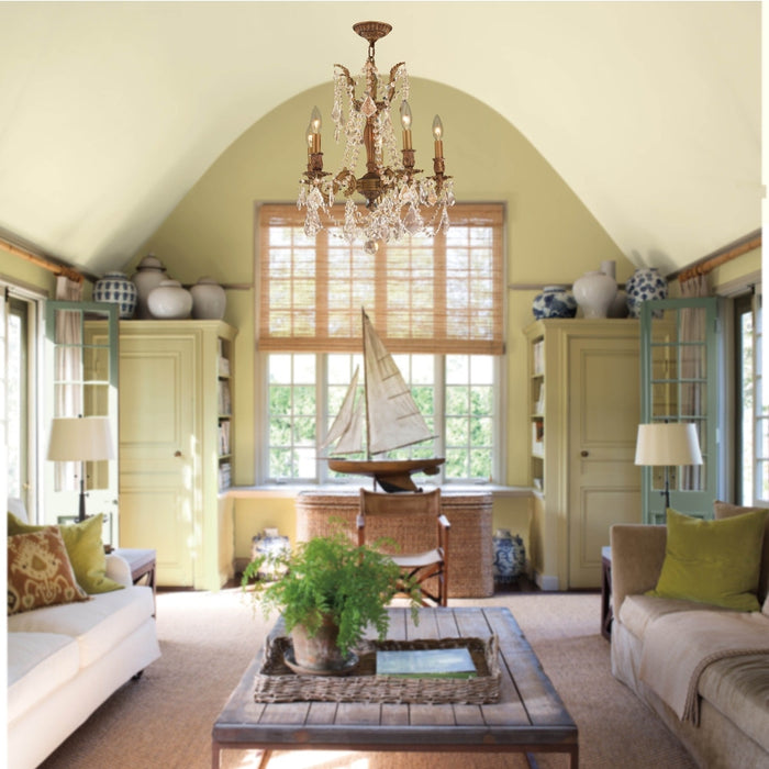 Windsor French Gold Golden Teak Crystal 5 Light Chandelier - Chandeliers