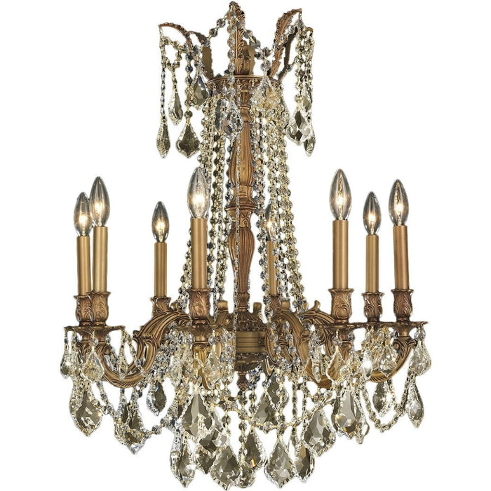 Windsor French Gold Golden Teak Crystal 8 Light Chandelier - Chandeliers