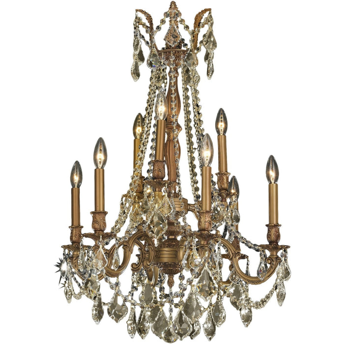 Windsor French Gold Golden Teak Crystal 9 Light Chandelier - Chandeliers